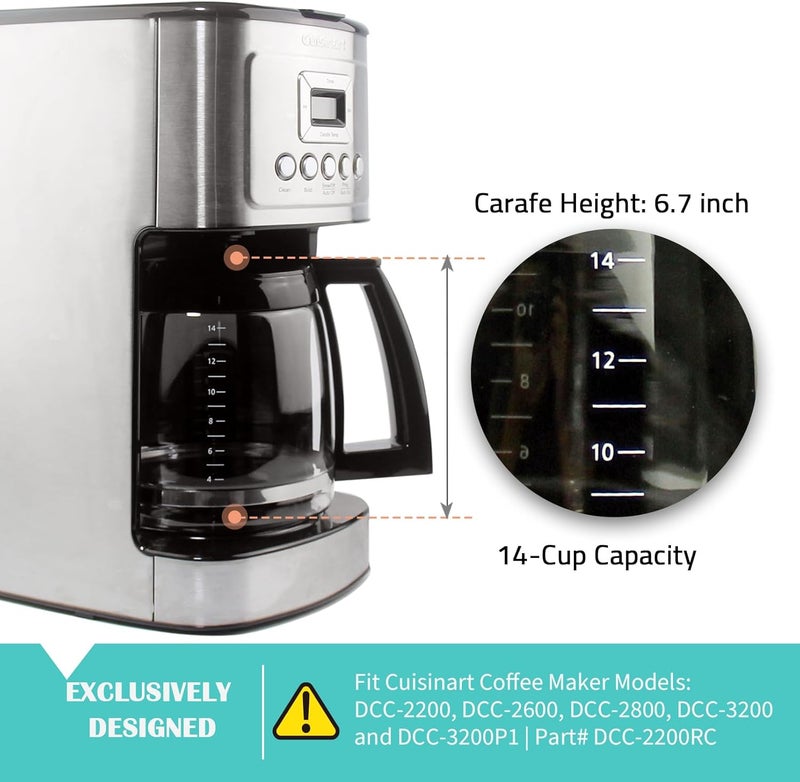 Sendextra 14-Cup Glass Replacement Coffee Carafe Compatible with Cuisinart Coffee Maker Models DCC-2200, DCC-2600, DCC-2800, DCC-3200, and DCC-3200P1, Coffee Pot Decanter Pitcher, Black Handle - Image 3